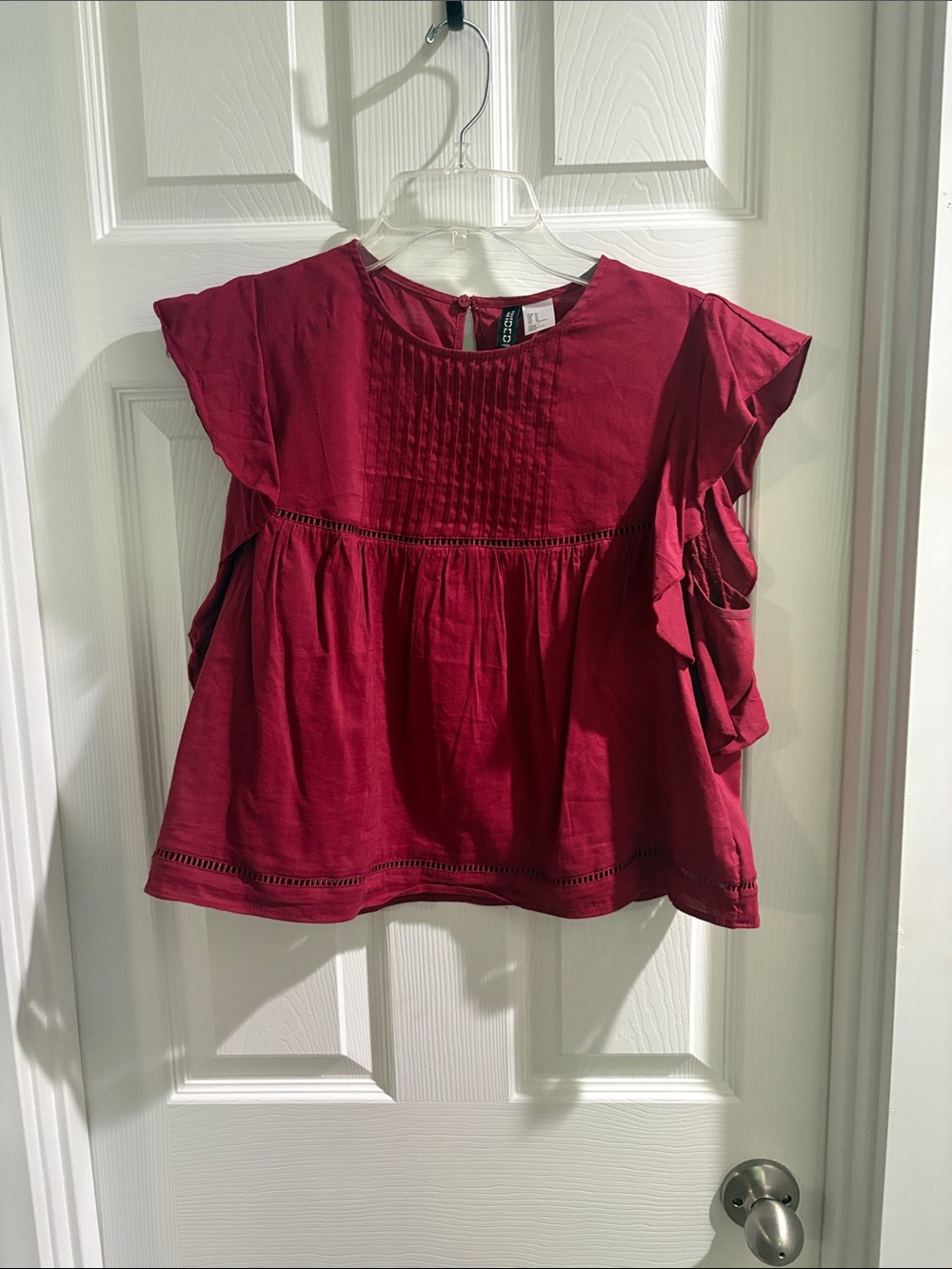 wonder nation Burgundy Flutter Sleeve Pintuck Top